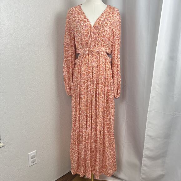 Old Navy Maxi Dress Womens Large Ditzy Floral Side Cutout Hippie Boho Cottage - Picture 1 of 13